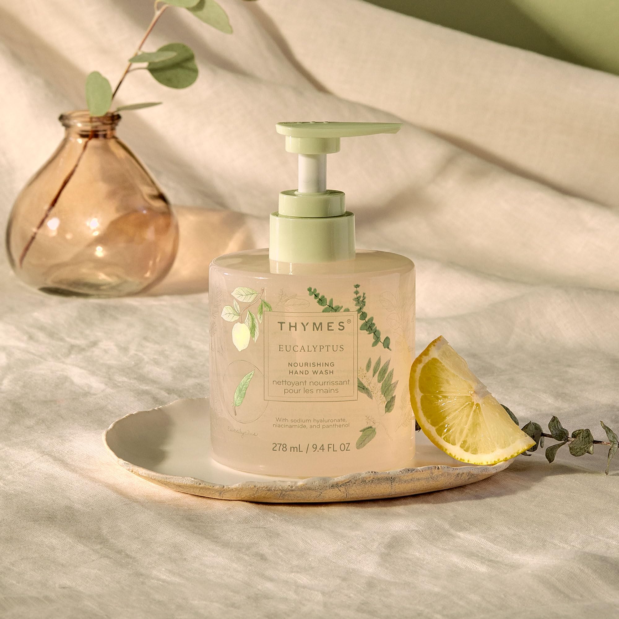 Thymes Nourishing Hand Wash lather reveals silky foam with refreshing eucalyptus notes