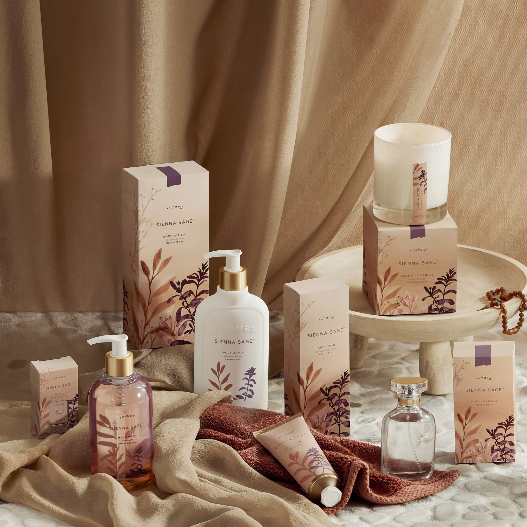 Thymes Sienna Sage ingredients featuring benzoin resin and fig aroma.