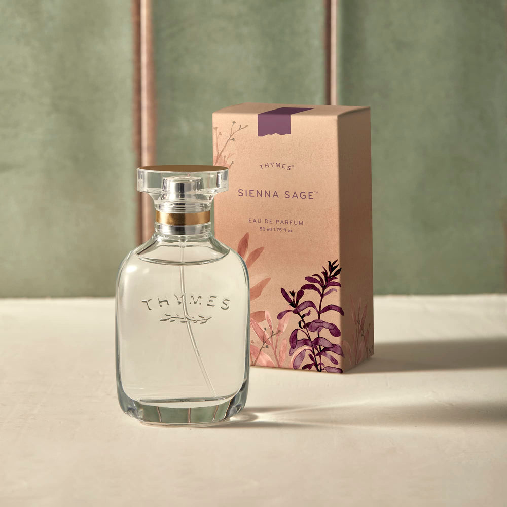 Thymes Sienna Sage spray application for quick wear and mood lift.