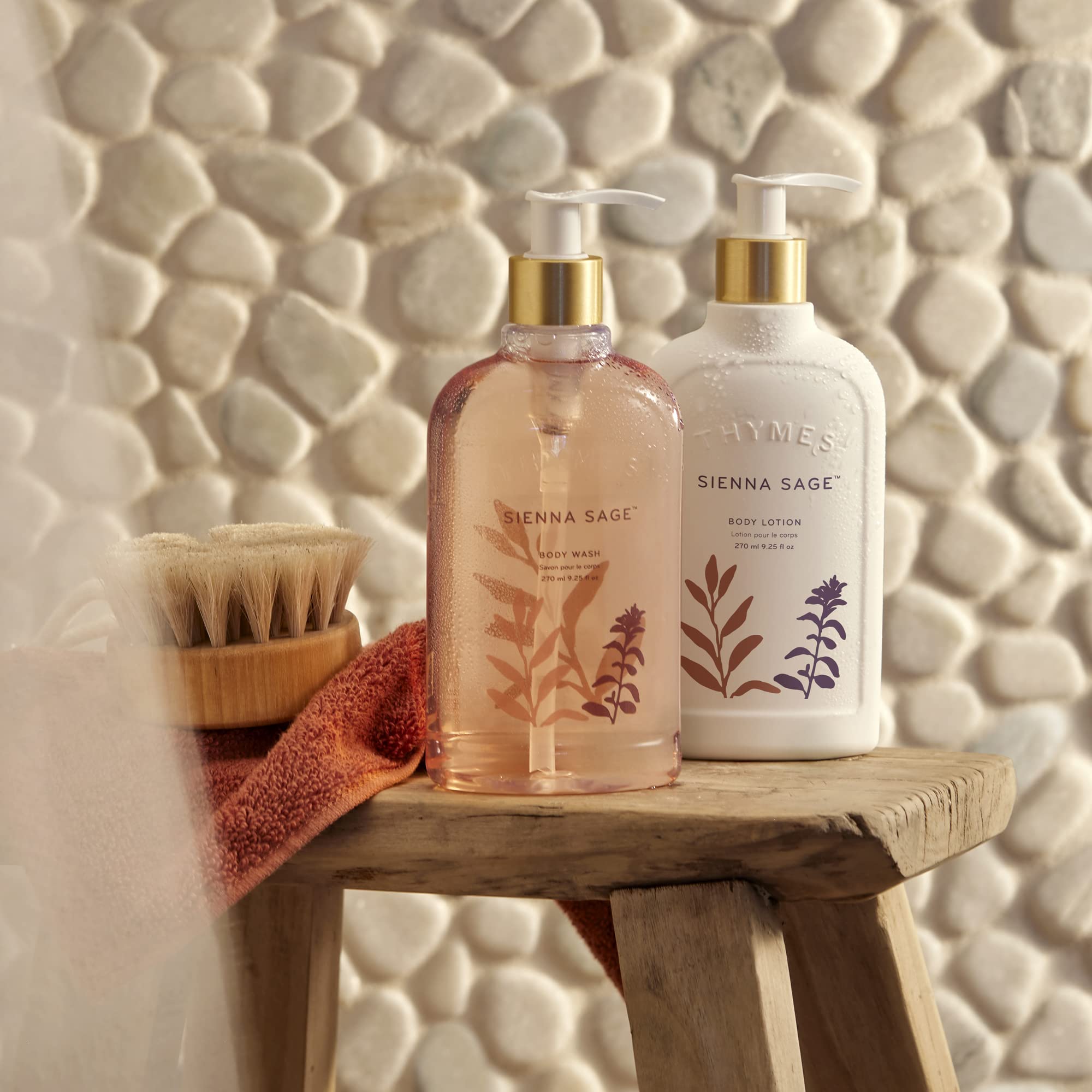 Thymes Sienna Sage travel-size bottle fits on-the-go skin routine.