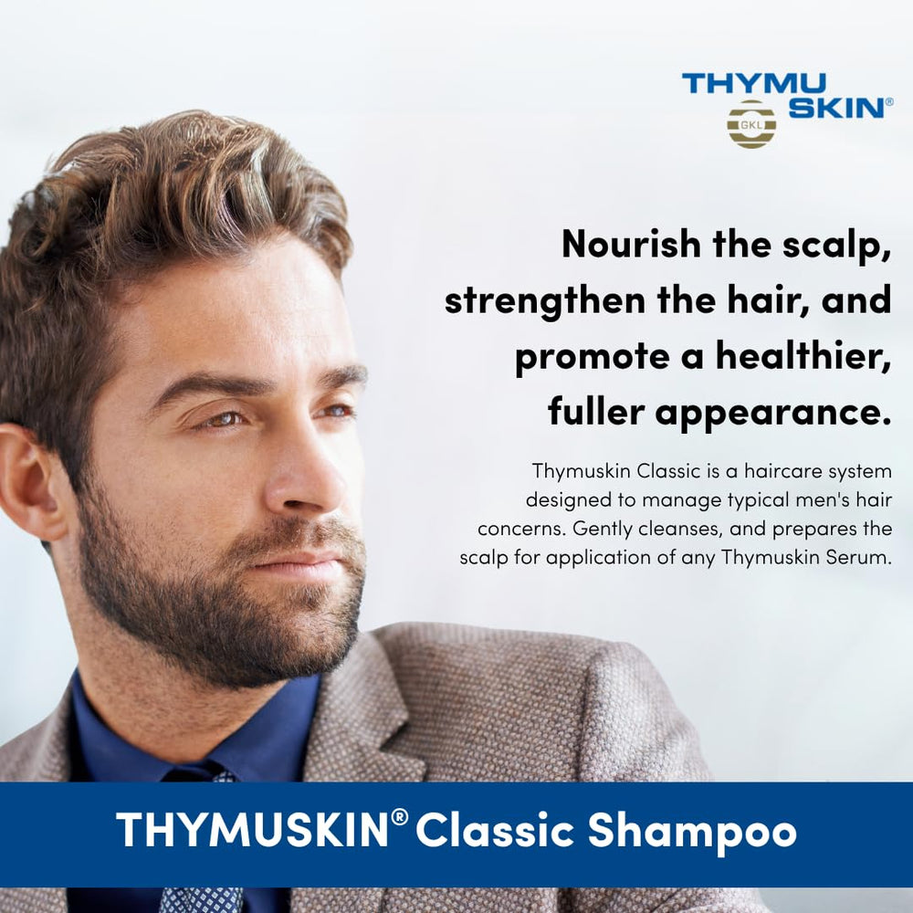 THYMUSKIN Classic Shampoo post-wash look with refreshed roots.