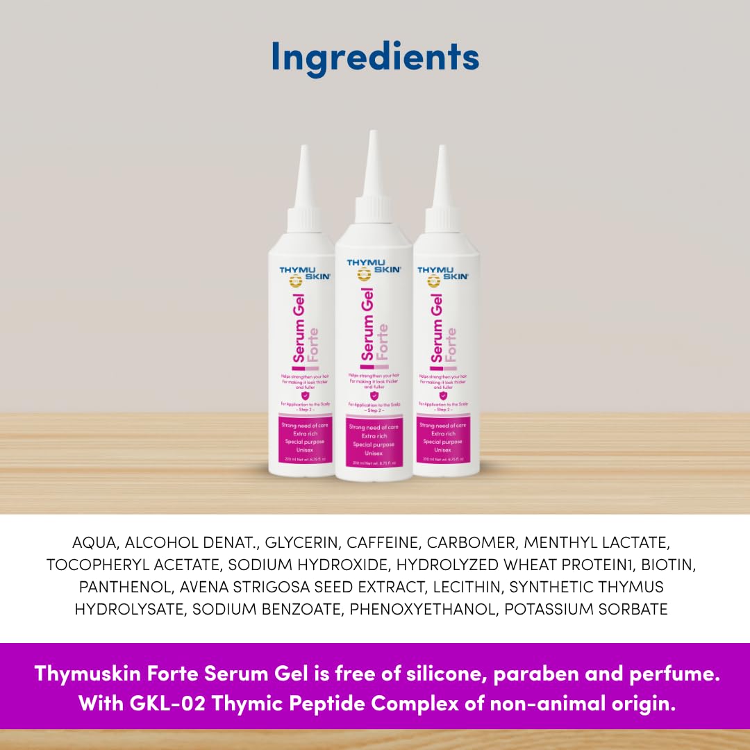 Thymuskin Forte Serum scalp application scene demonstrates easy, targeted care for chronic imbalance.