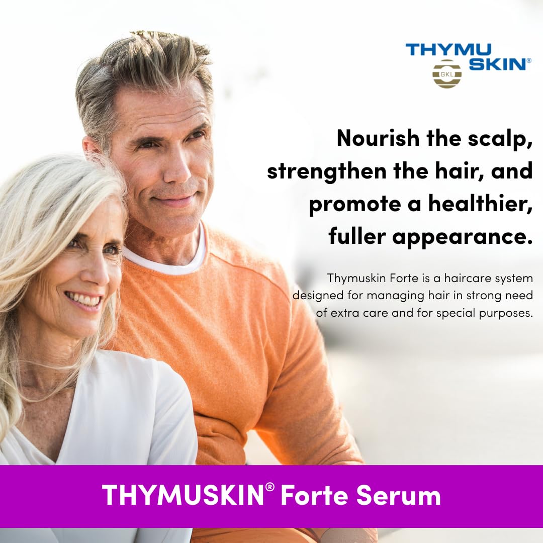 Thymuskin Forte Serum label badge highlights GKL-02 thymic peptide complex benefits.