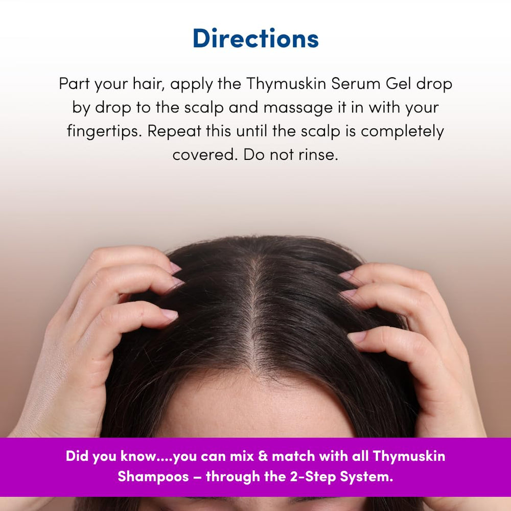 Thymuskin Forte Serum unisex-use visual demonstrates versatile care for all hair types.