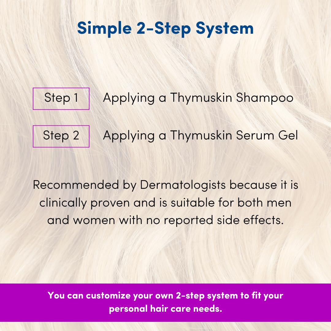 THYMUSKIN Forte Shampoo on a clean counter signaling targeted hair support.