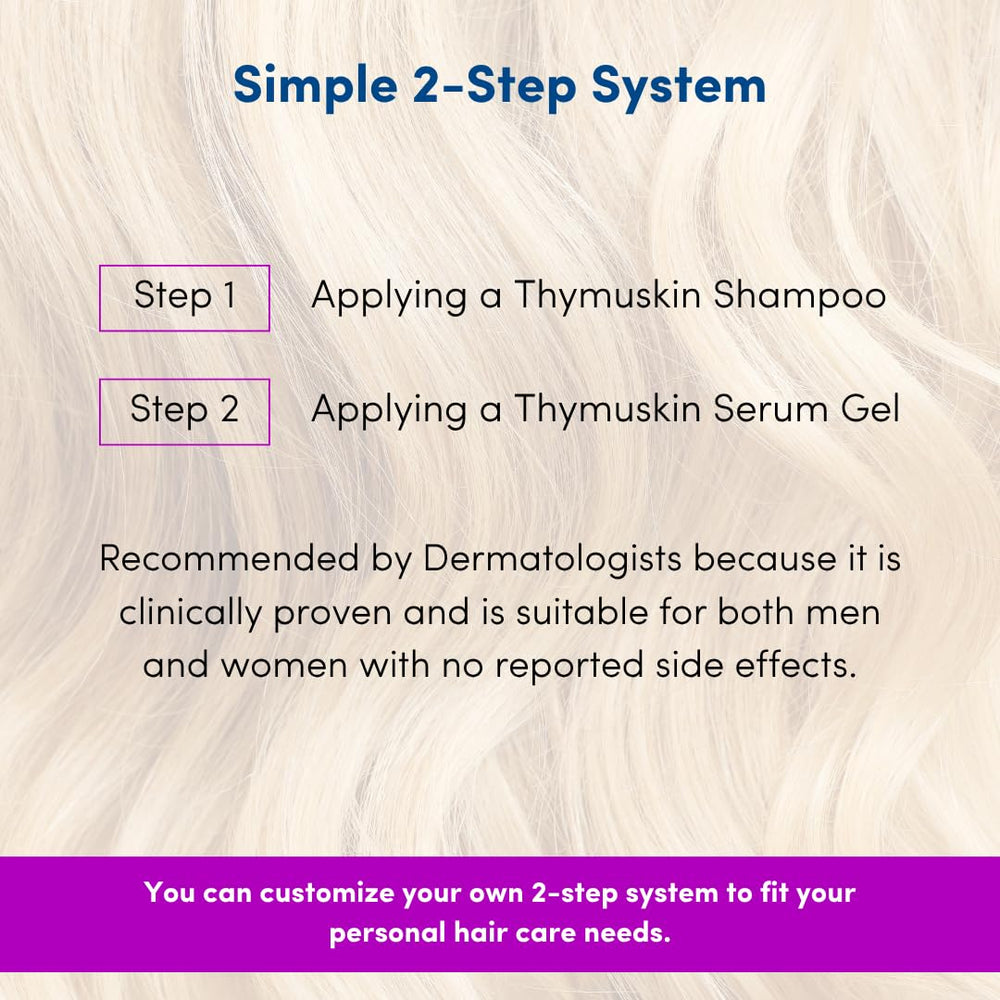 THYMUSKIN Forte Shampoo on a clean counter signaling targeted hair support.