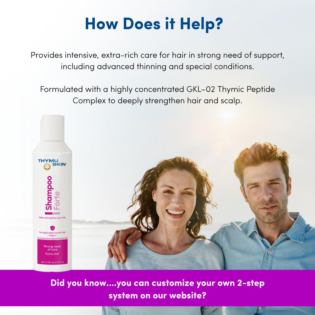 THYMUSKIN Forte Shampoo pump dispensing for easy daily use.