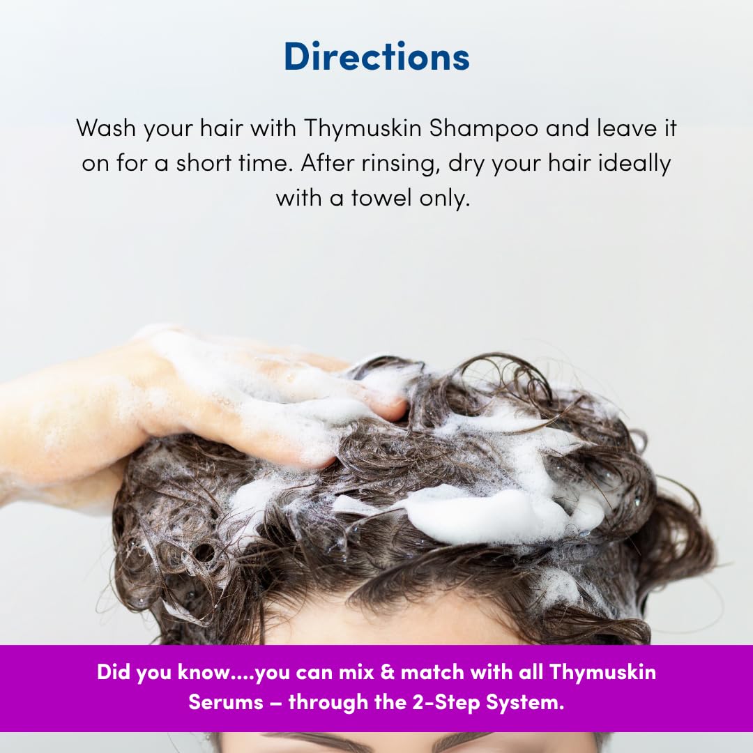 THYMUSKIN Forte Shampoo scalp closeup shows peptide-rich formula.