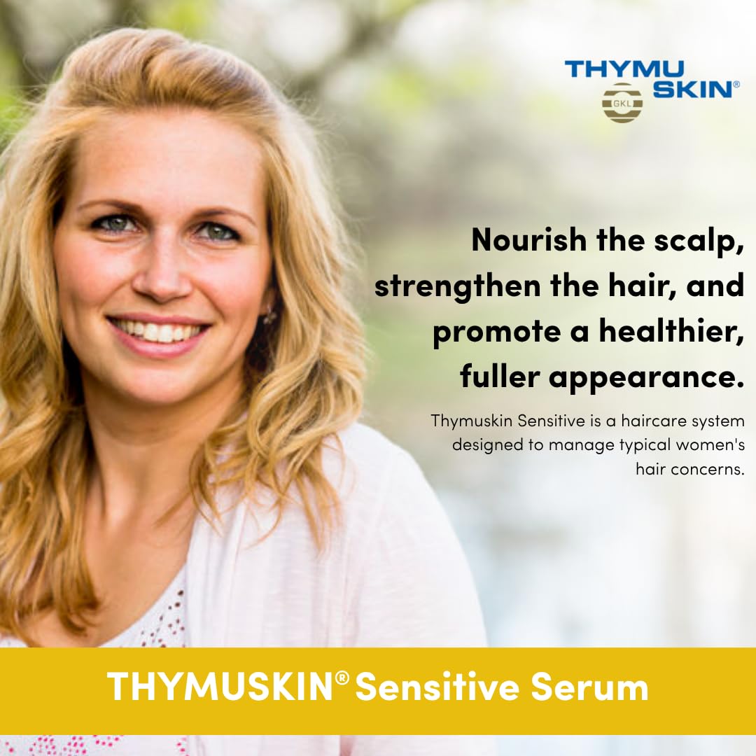 Thymuskin Sensitive Serum concept illustration suggesting fuller hair appearance.