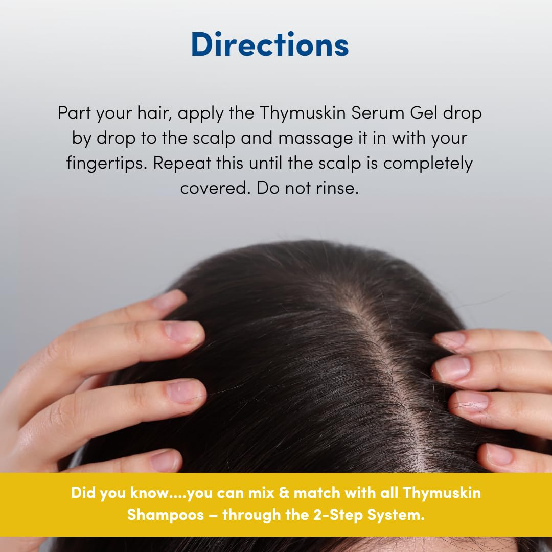 Thymuskin Sensitive Serum application on scalp showing even distribution.
