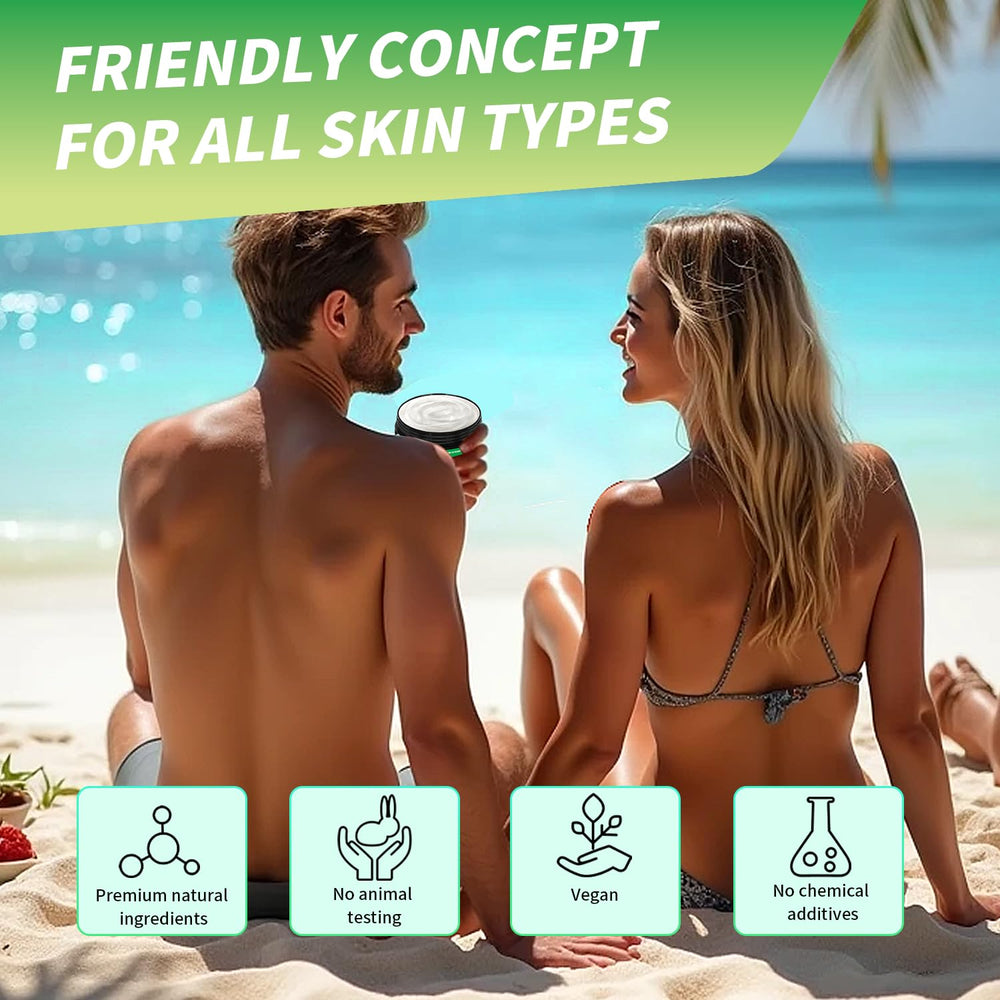 Beach scene with warm lighting conveys outdoor tanning ambiance.