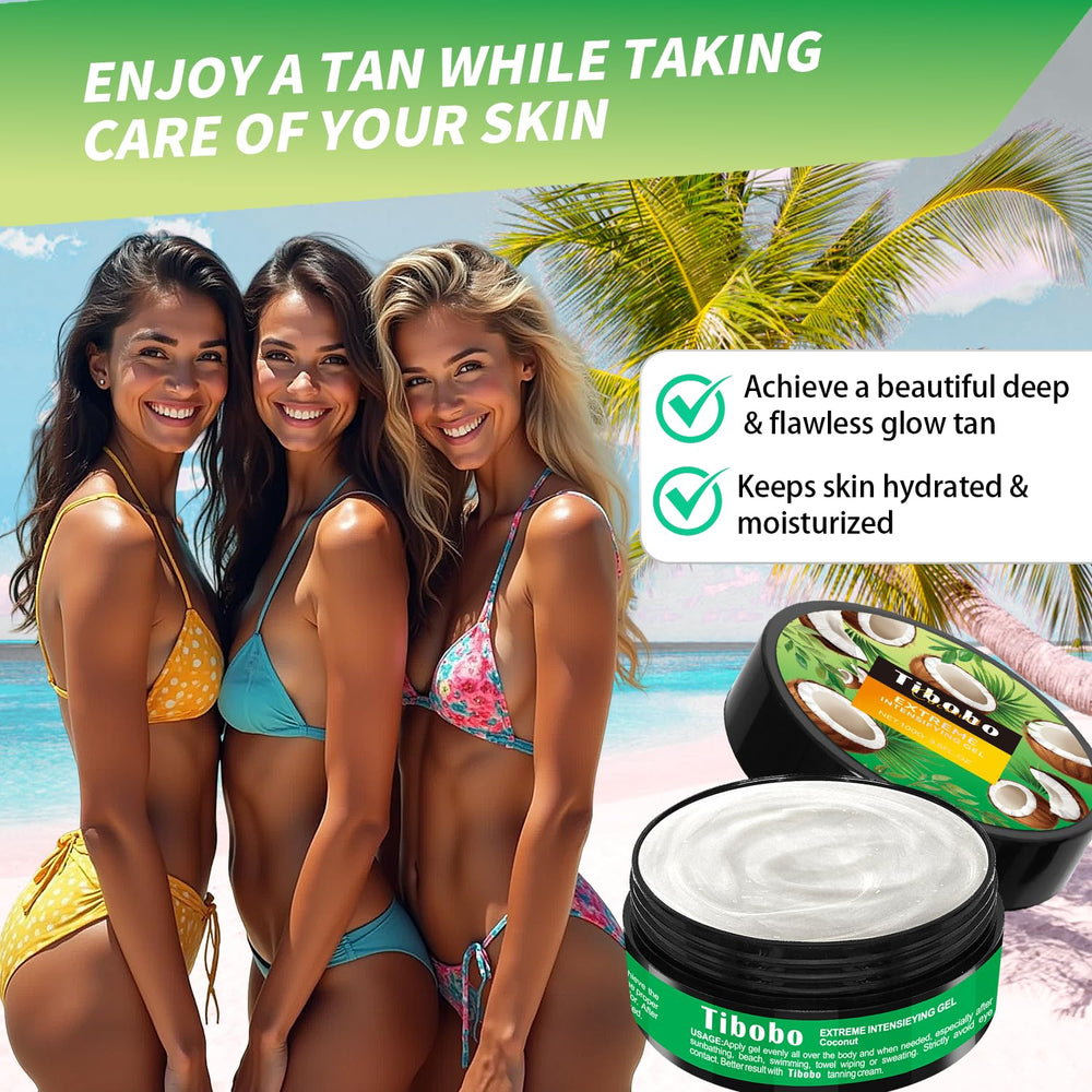 Tropical coconut scent note enhances beach-like tanning experience.