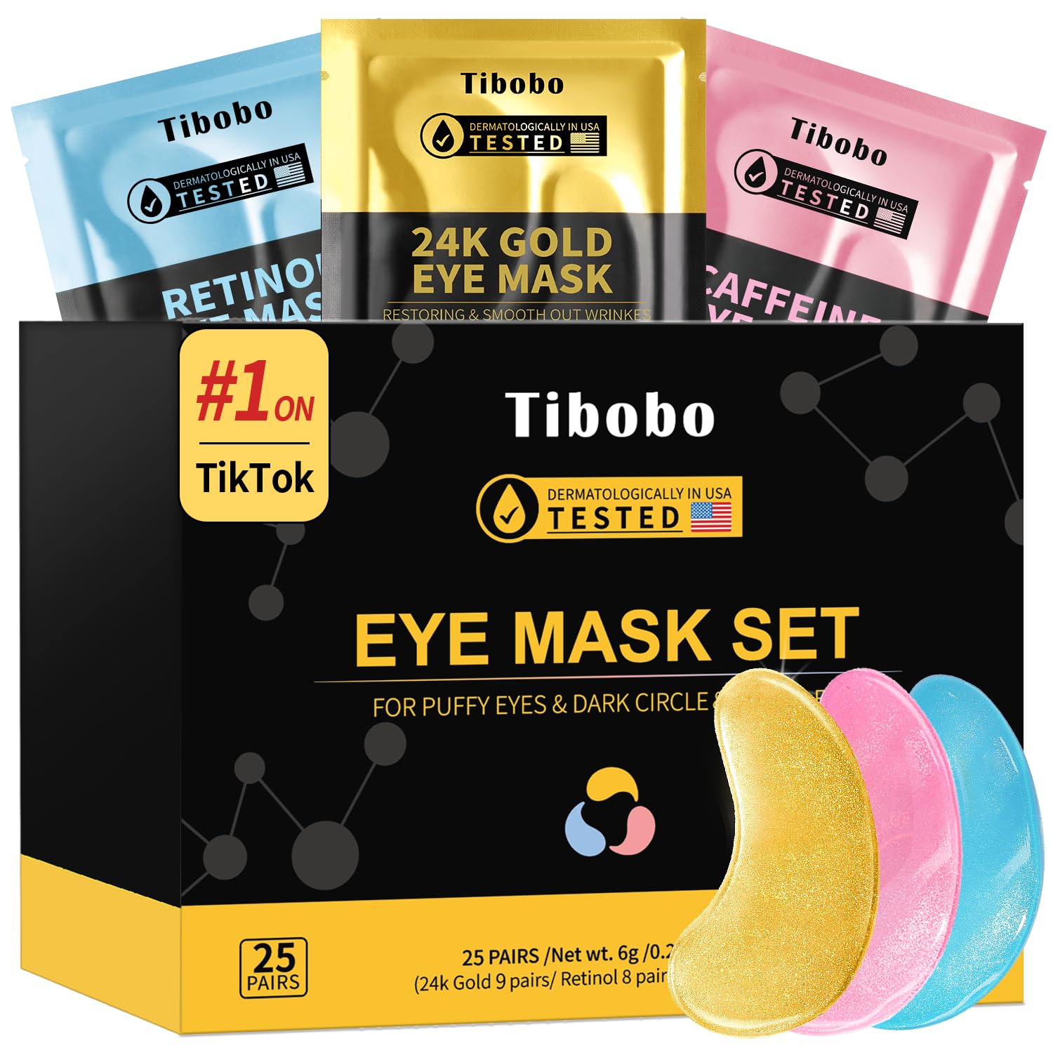 Tibobo 24K Gold under-eye patches close-up for depuffing and radiant eyes