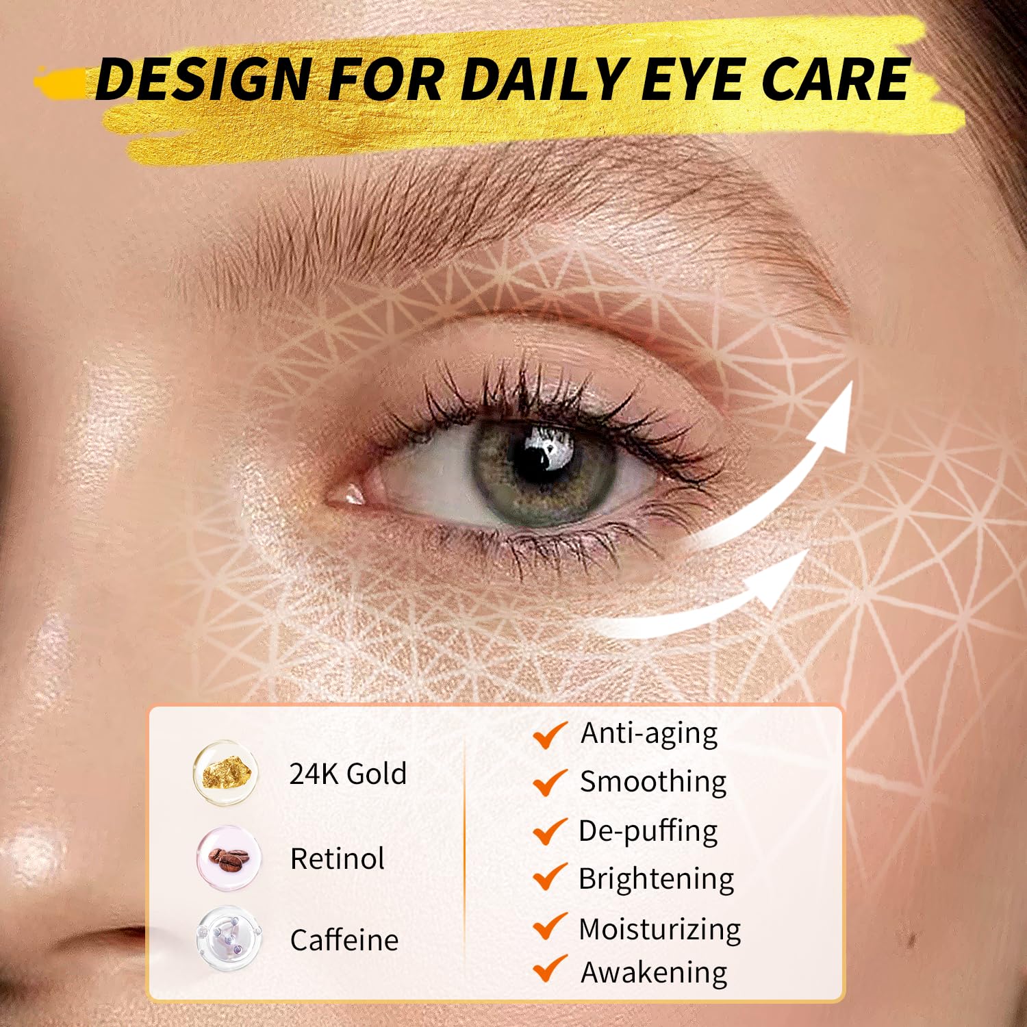 Tibobo under-eye patches caffeine close-up depuffing and energizing look