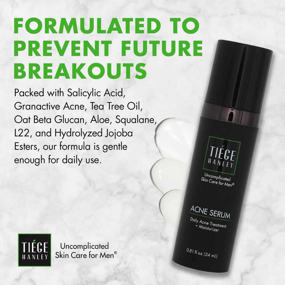 Tiege Hanley Acne Serum application texture on skin, fast-absorbing feel