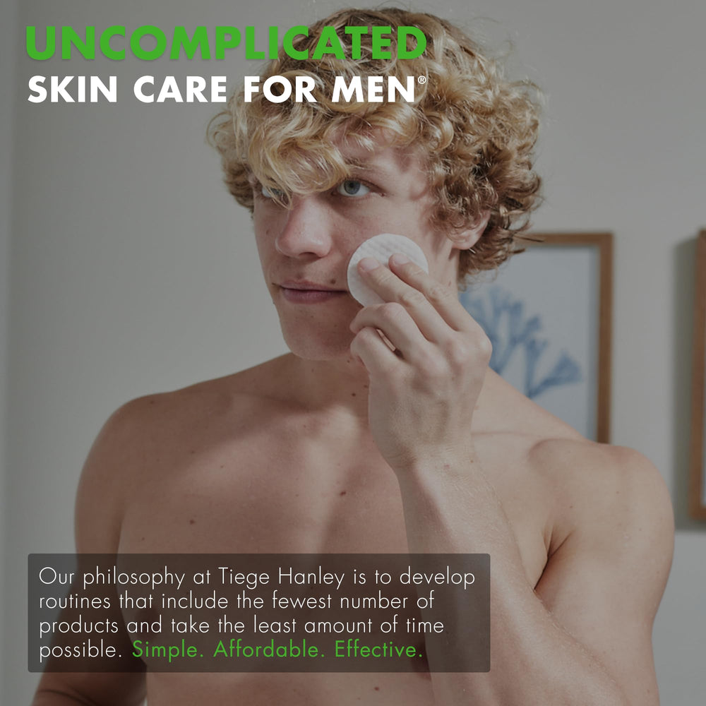 Tiege Hanley Acne Serum in bathroom scene, everyday skincare for men