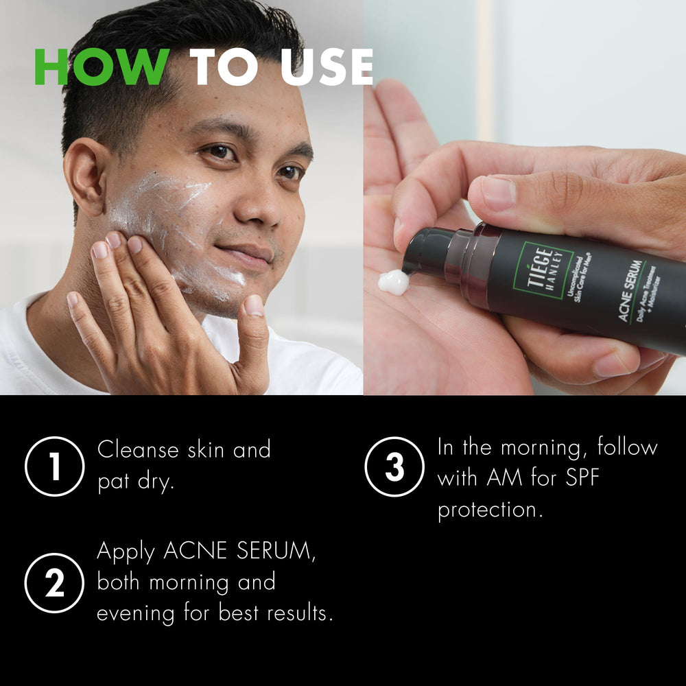 Tiege Hanley Acne Serum texture closeup, smooth, matte finish on skin