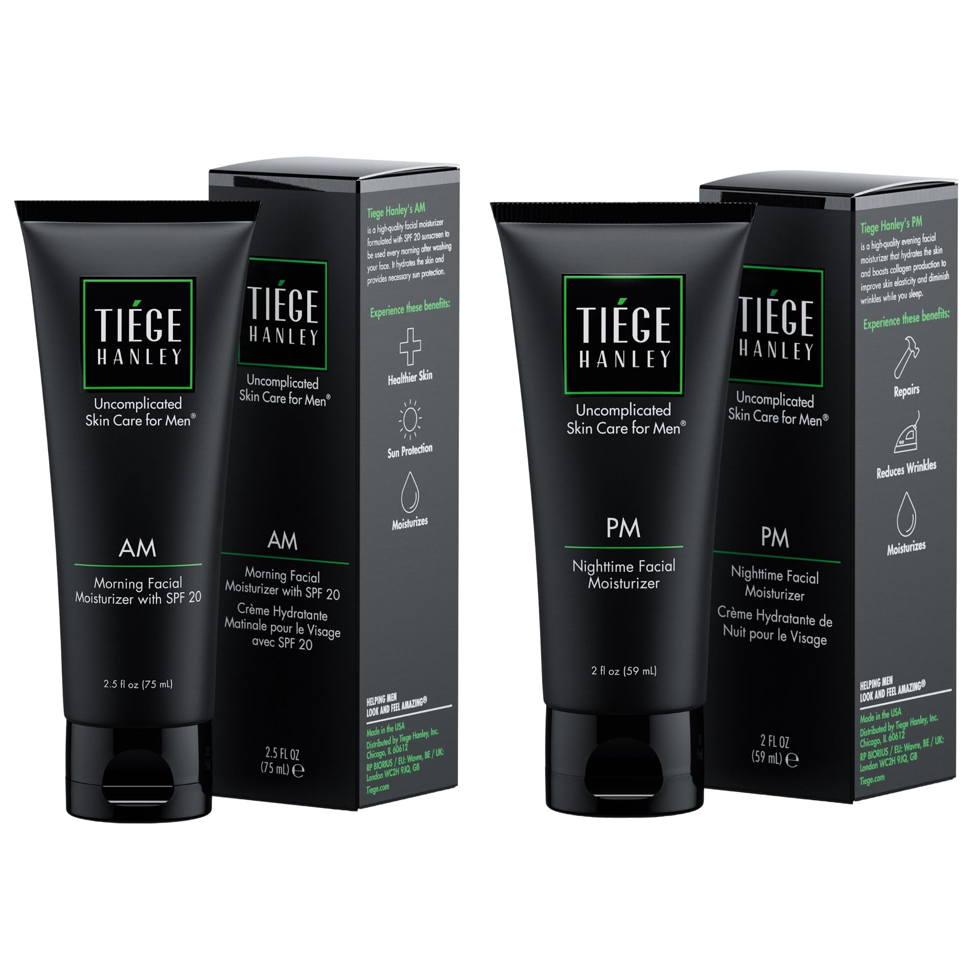 Tiege Hanley AM moisturizer with SPF 20 bottle for daily hydration.