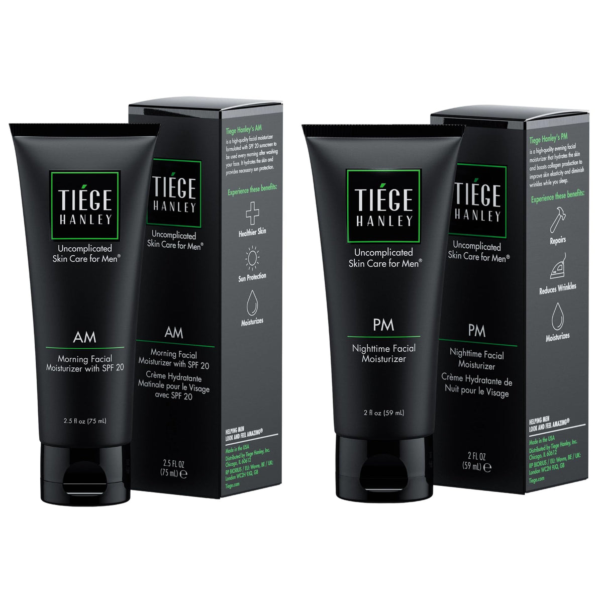 Tiege Hanley AM moisturizer with SPF 20 bottle for daily hydration.