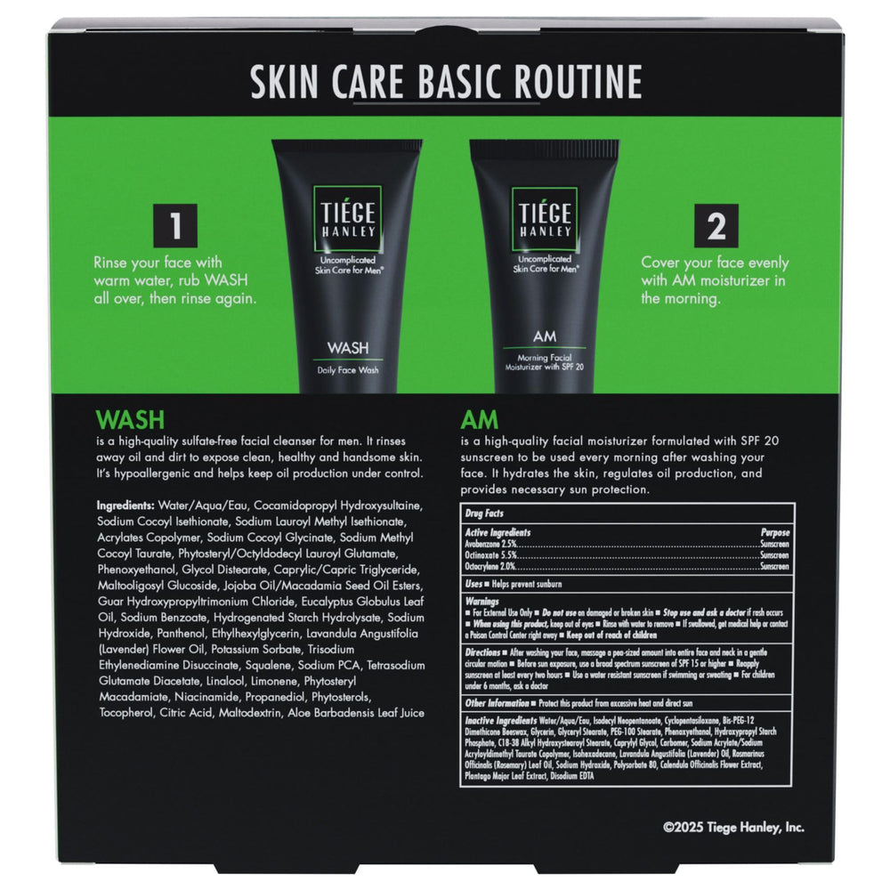 Tiege Hanley basic skincare set moisturizer SPF 20 close-up, daytime protection