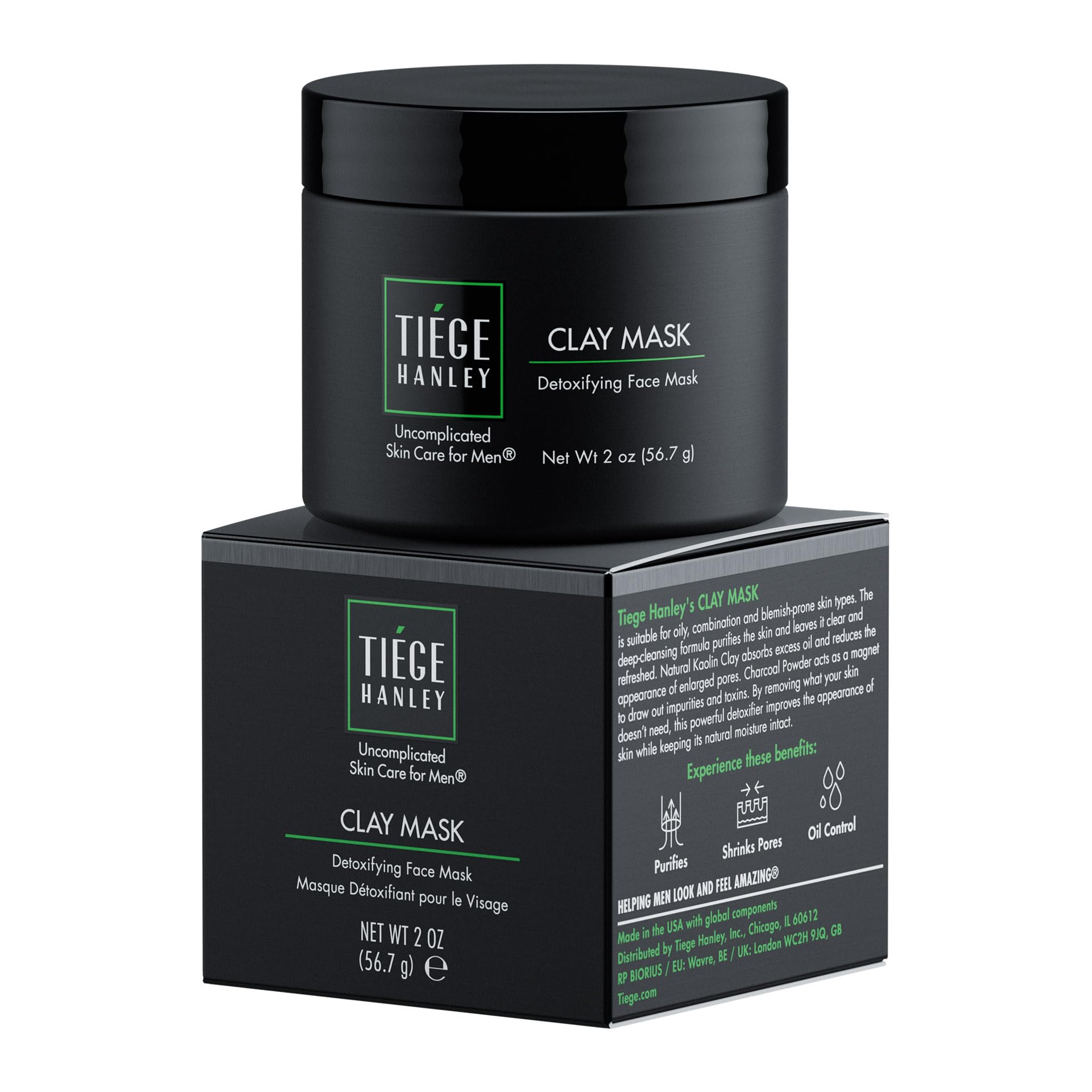 Tiege Hanley detoxifying clay mask front view showing pore refining benefits