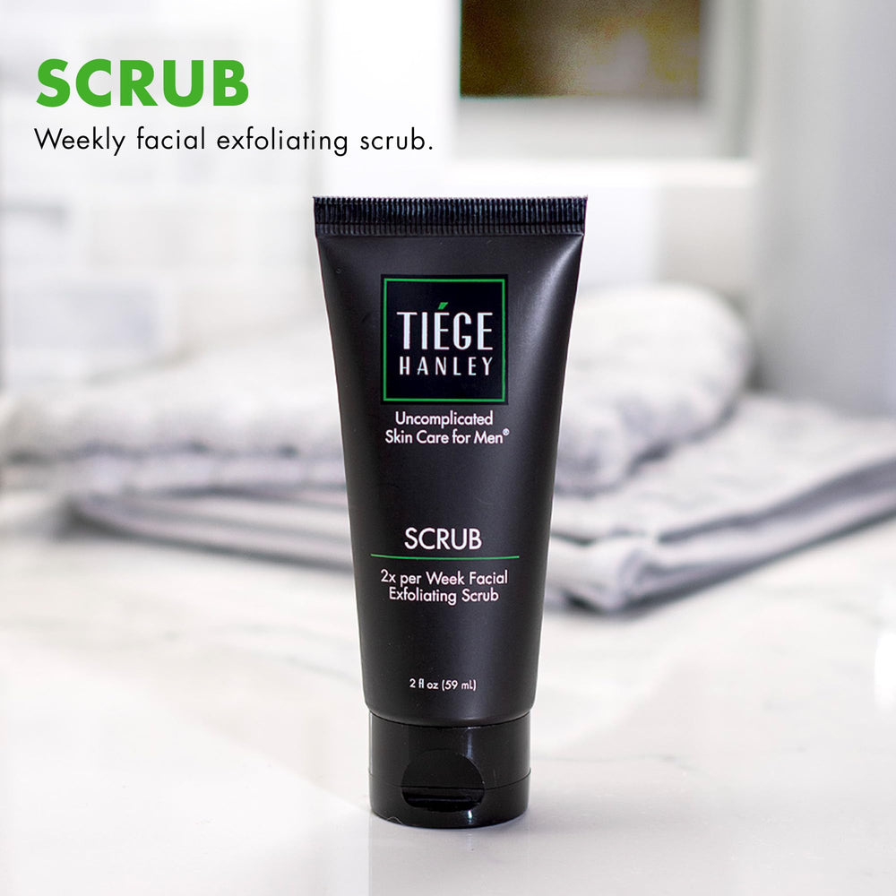 Tiege Hanley Exfoliating Face Wash apricot seed powder close-up highlighting texture.