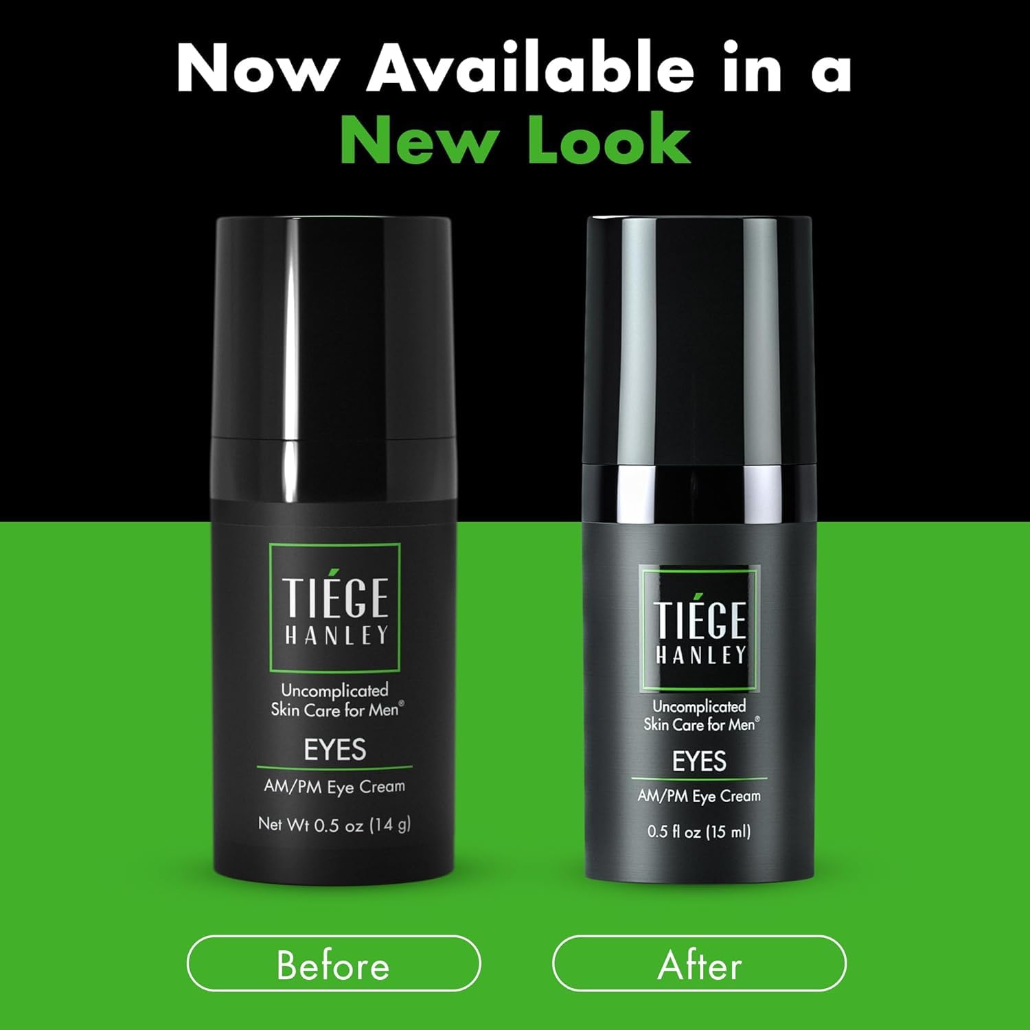Tiege Hanley EYES product on bathroom shelf signals morning and night use.