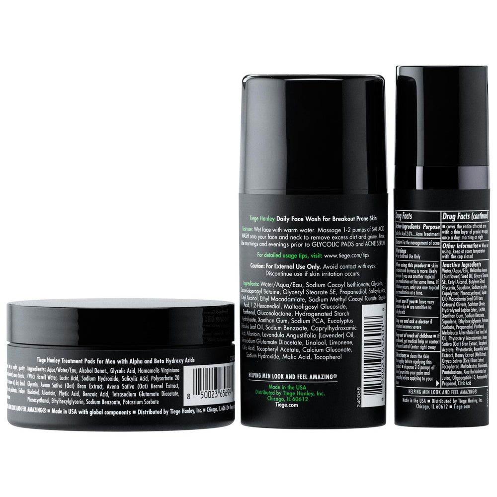 Tiege Hanley Glycolic Pads 30-count pack shown for gentle exfoliation.