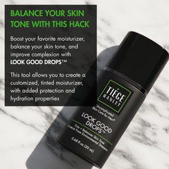 Tiege Hanley Look Good Drops dispensed on the hand to control intensity.