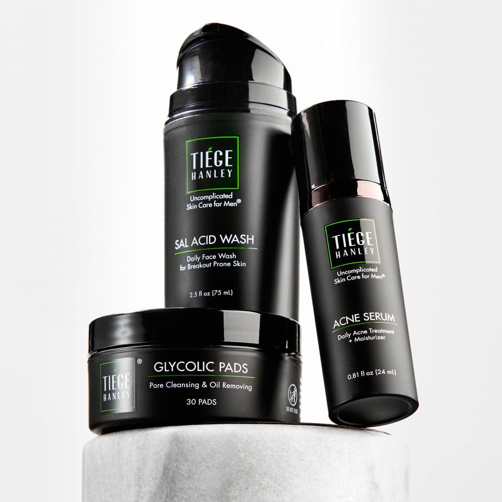 Tiege Hanley Sal Acid Wash bottle shown for daily cleansing and clear skin prep.