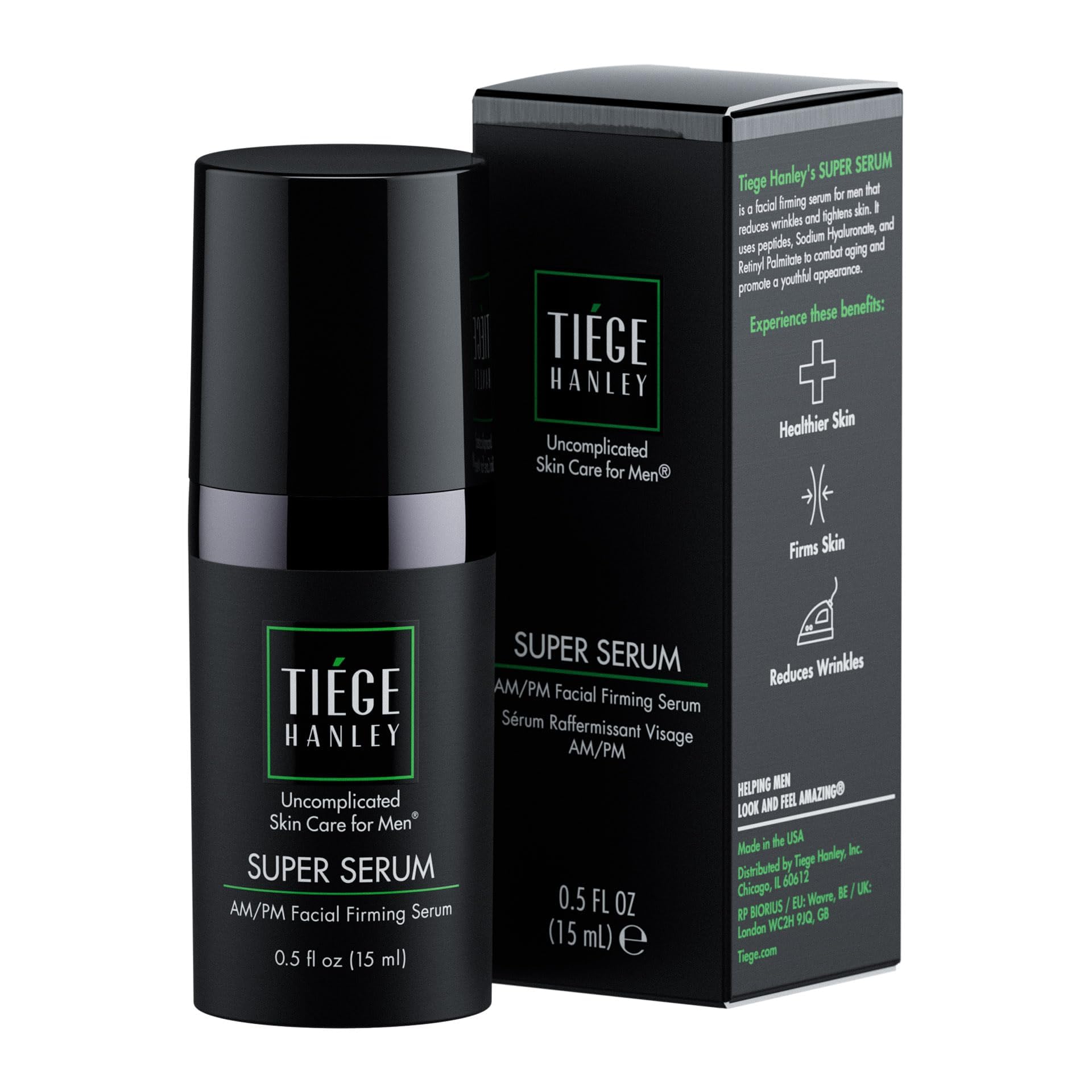 Tiege Hanley Super Serum bottle closeup for quick, effective daily skincare