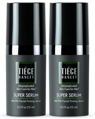 Tiege Hanley Super Serum bottle close-up showing quick absorption and hydration.