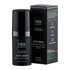 Tiege Hanley Super Serum bottle closeup for quick, effective daily skincare