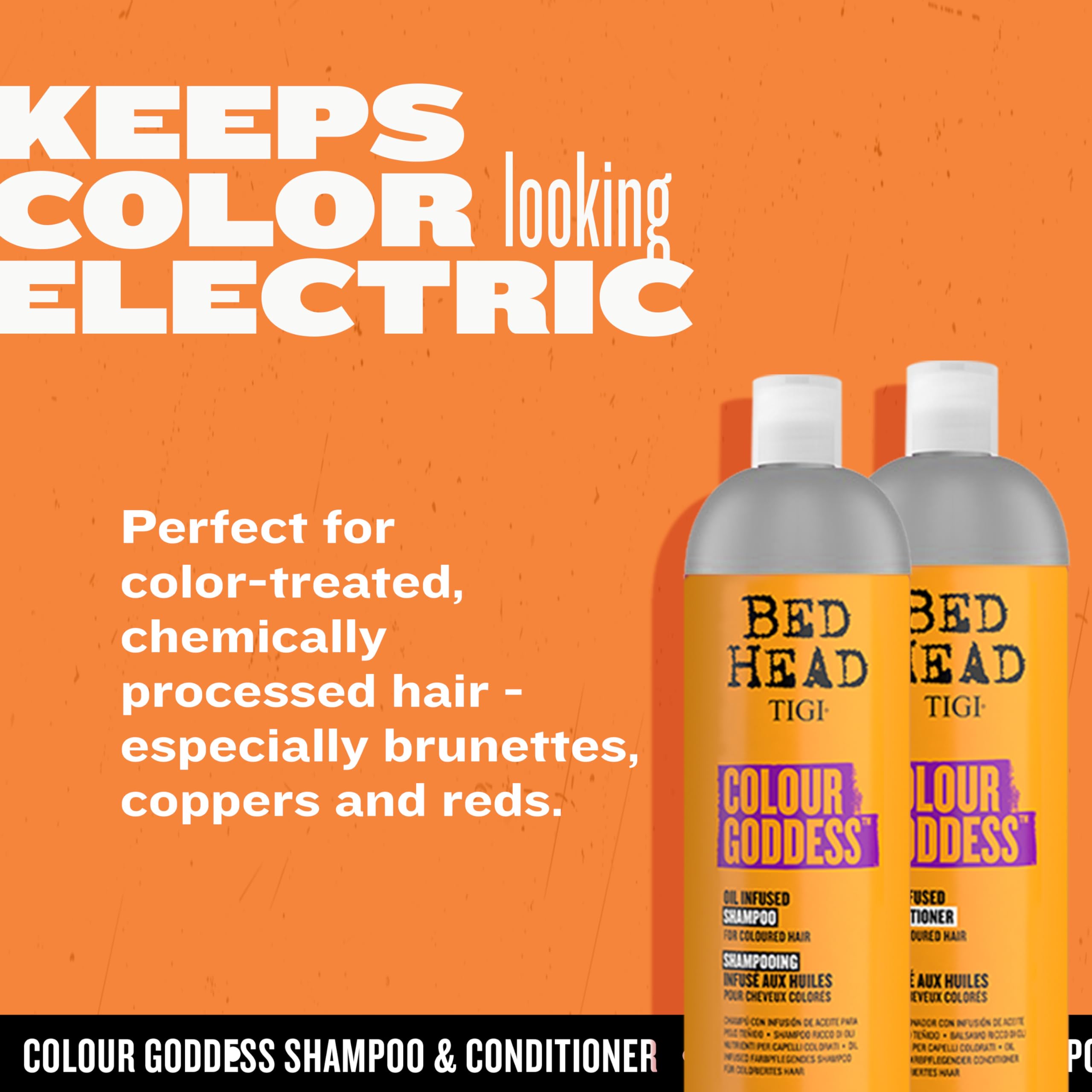 Conditioner application mid-lengths shows even color nourishment with TIGI Colour Goddess.