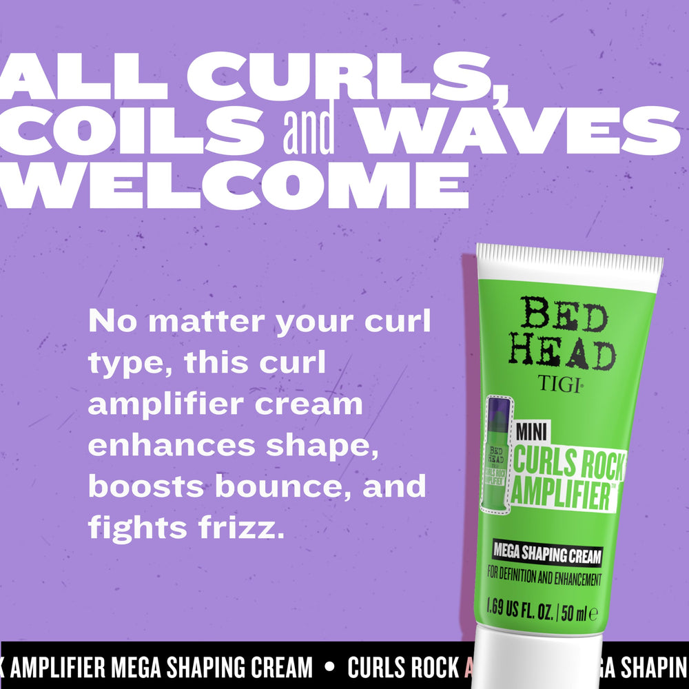 TIGI Bed Head Curls Rock Amplifier travel mini; soft shine on dry strands after air-dry.
