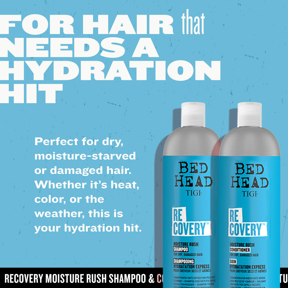 TIGI Bed Head Recovery hair gloss closeup showing shiny strands.