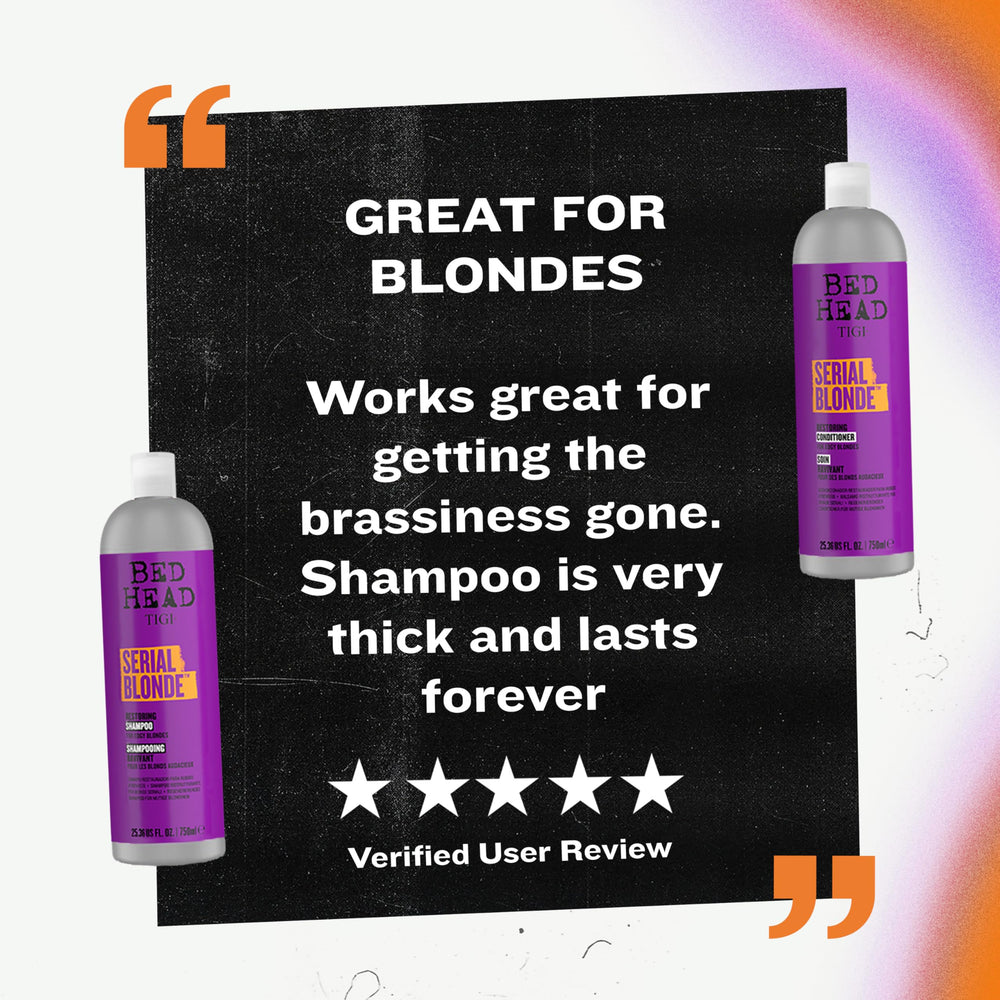 Duo of TIGI Bed Head Serial Blonde on vanity, ready for routine refresh.
