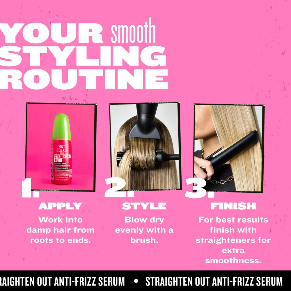 TIGI Bed Head Straighten Out after styling with a glossy finish.