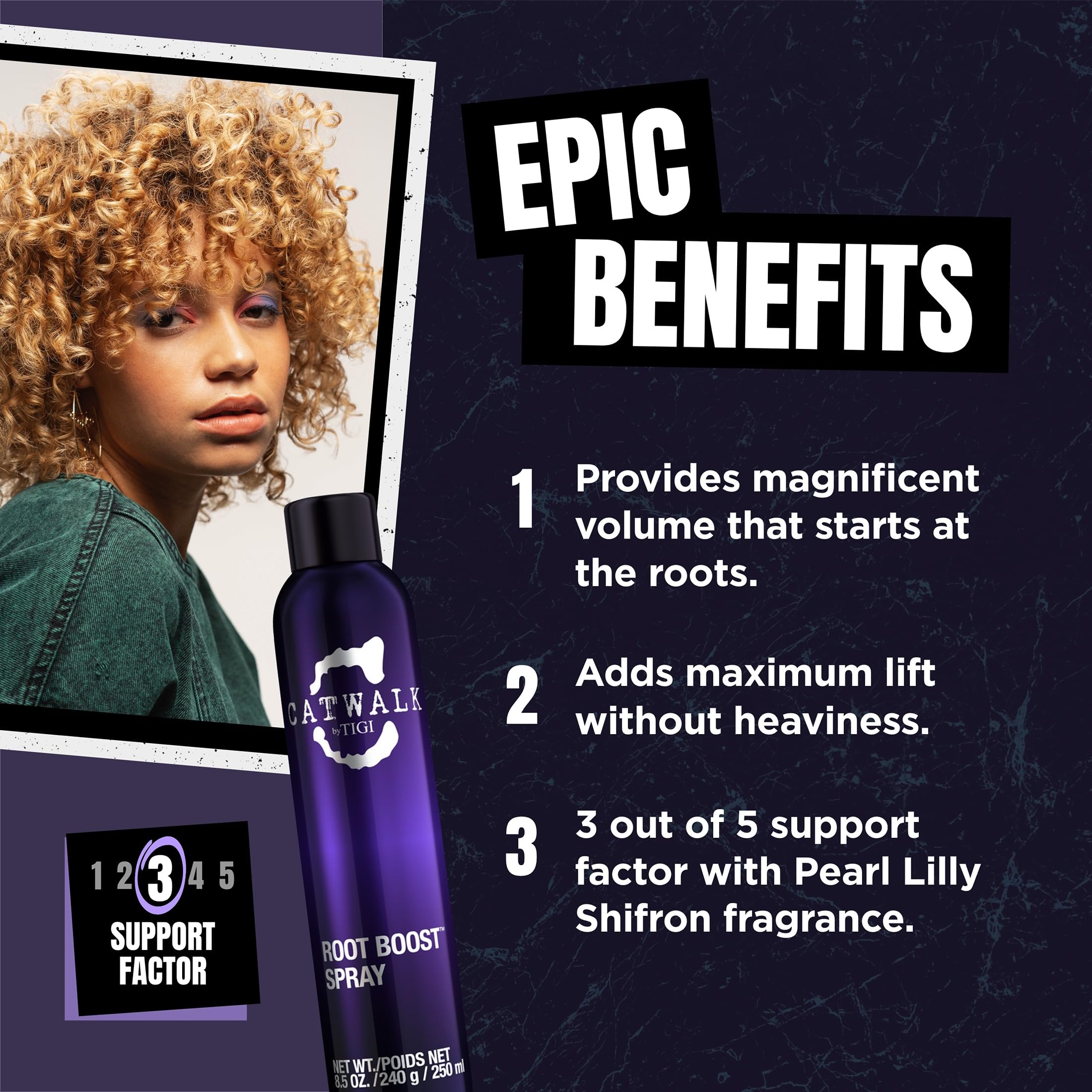 TIGI Catwalk Root Boost foam on damp hair creates volumized roots before blow-drying.