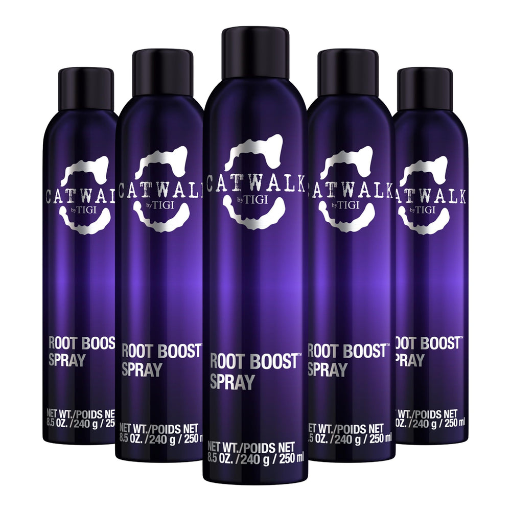 TIGI Catwalk Root Boost Spray Foam bottle delivers salon-ready lift for all hair types.