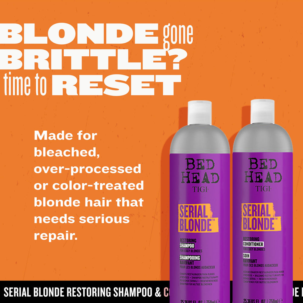 Serial Blonde conditioner label close-up emphasizing repair and smoothness.