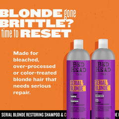 Serial Blonde conditioner label close-up emphasizing repair and smoothness.