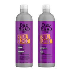 TIGI Bed Head Serial Blonde restoring shampoo bottle promoting stronger blonde hair.