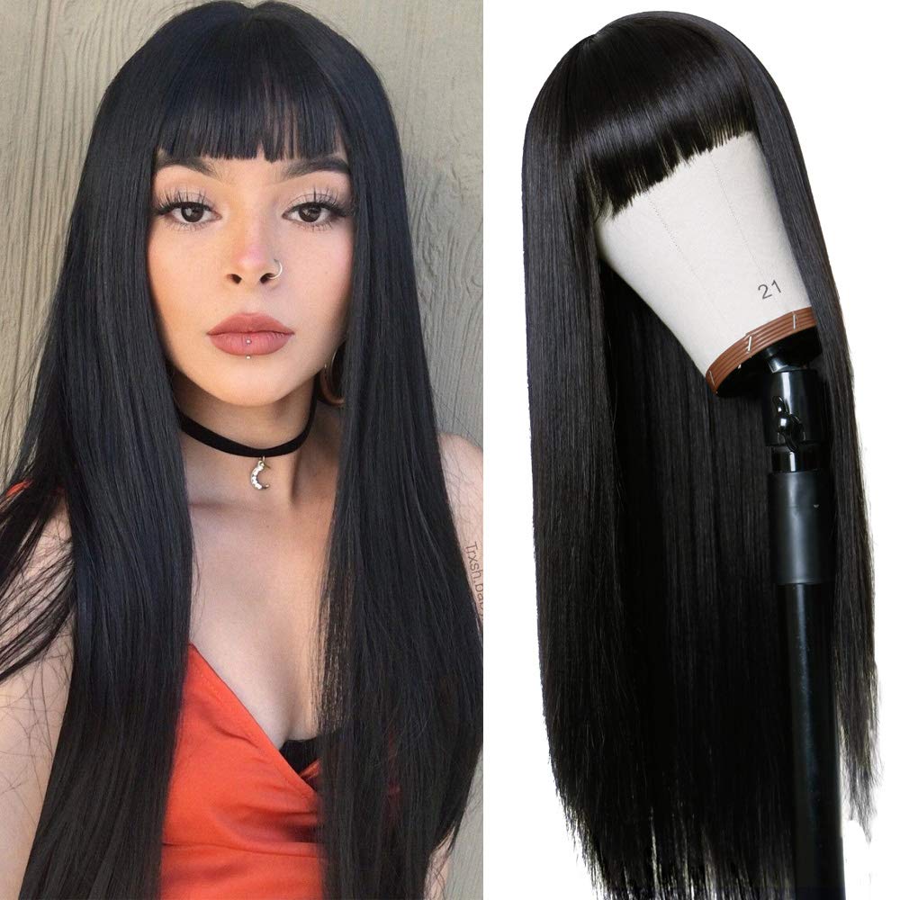 TIMANZO long straight Remy hair wig 24 inches offers silky daily styling.