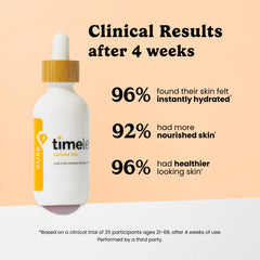 Timeless Skin Care Argan Oil on vanity, fragrance-free multi-use oil for face