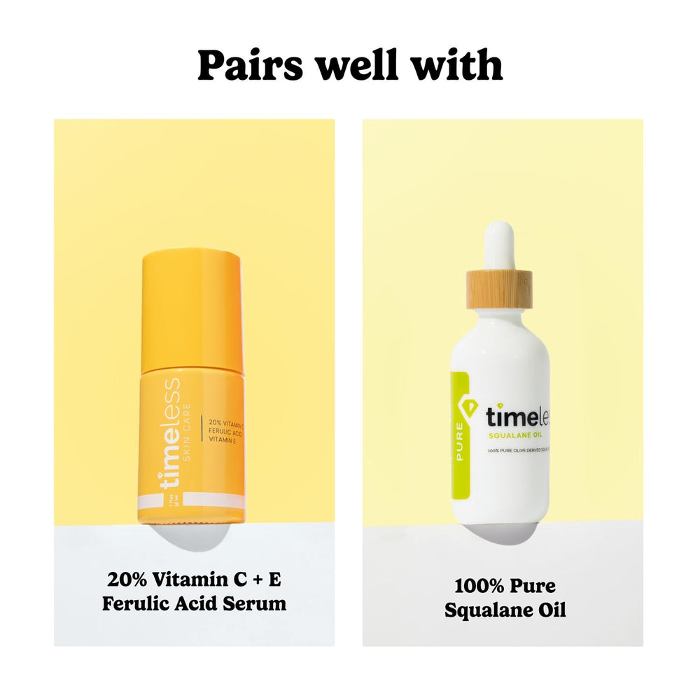 Cruelty-free badge beside Timeless CoQ10 Serum packaging.