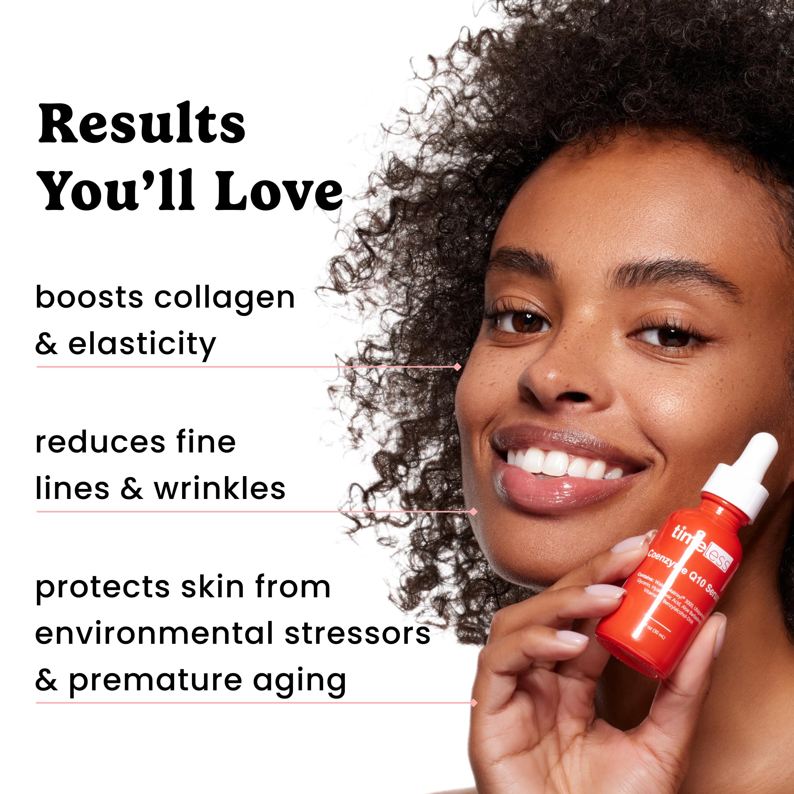 Fragrance-free Timeless Serum label on clean bathroom shelf.