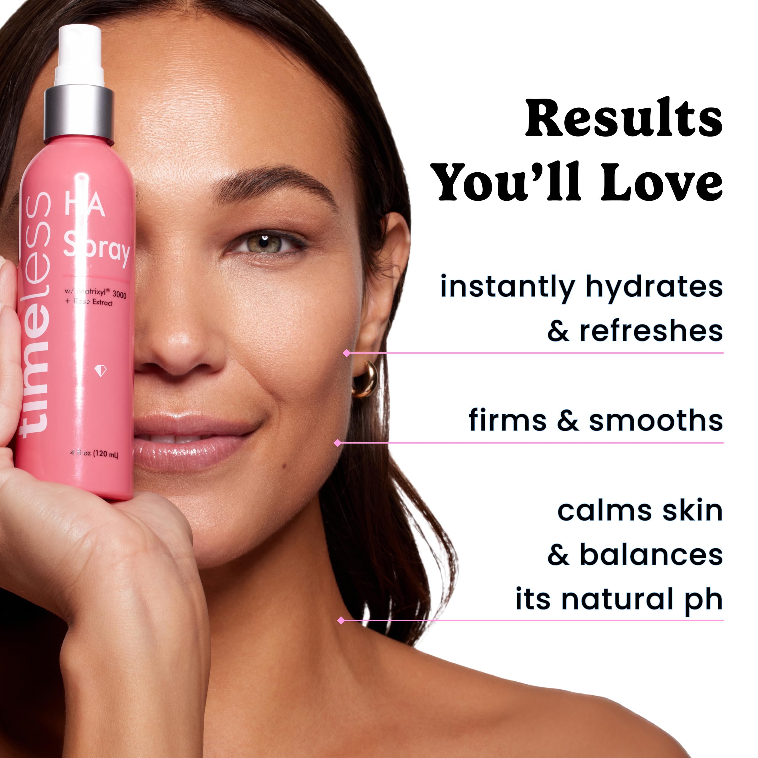Timeless Skin Care Hyaluronic Acid Face Spray demonstrates refreshing moisture support.