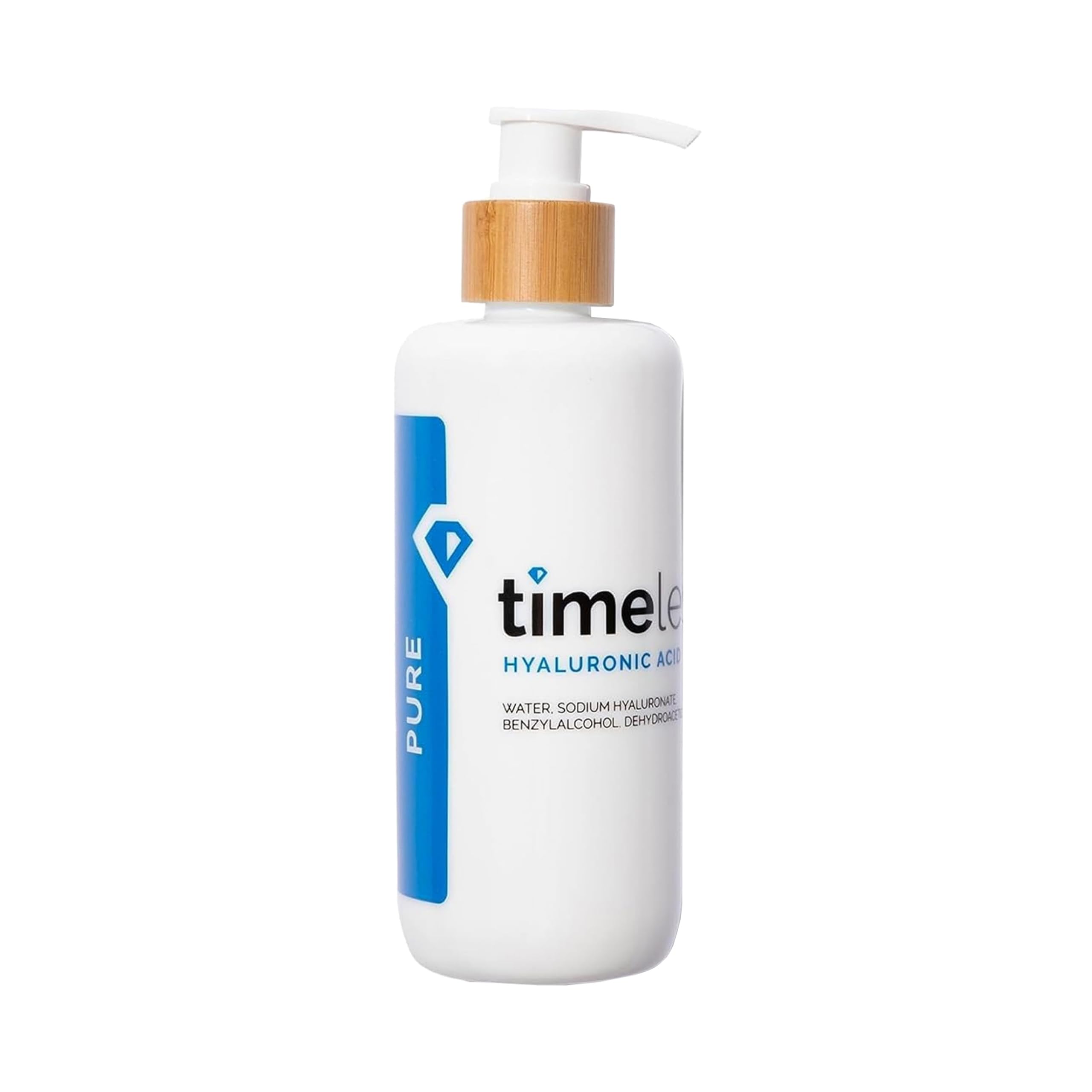 Timeless Skin Care Hyaluronic Acid Serum bottle for daily hydrating care.