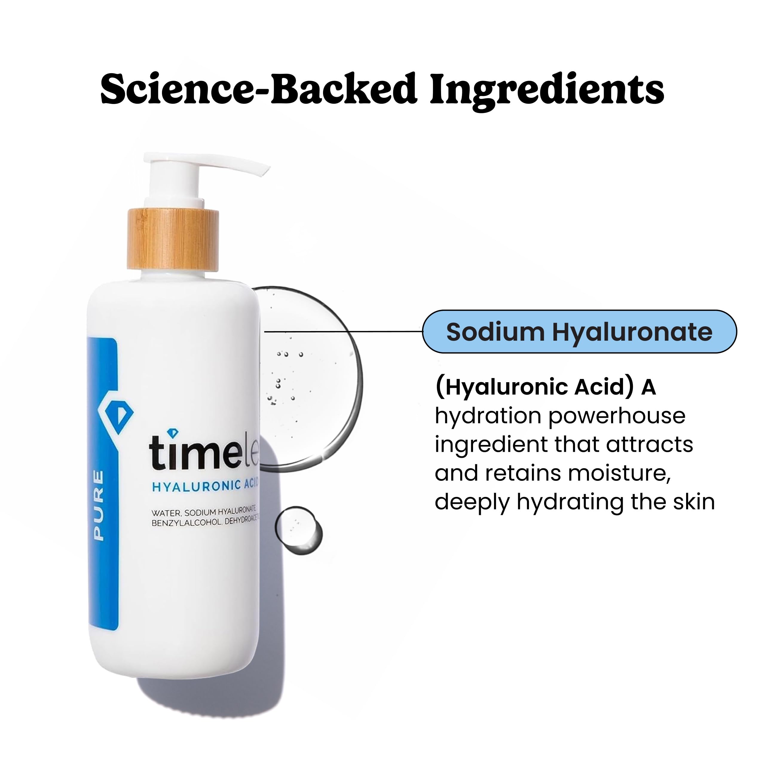 Timeless Skin Care Hyaluronic Acid Serum pump for easy daily application.